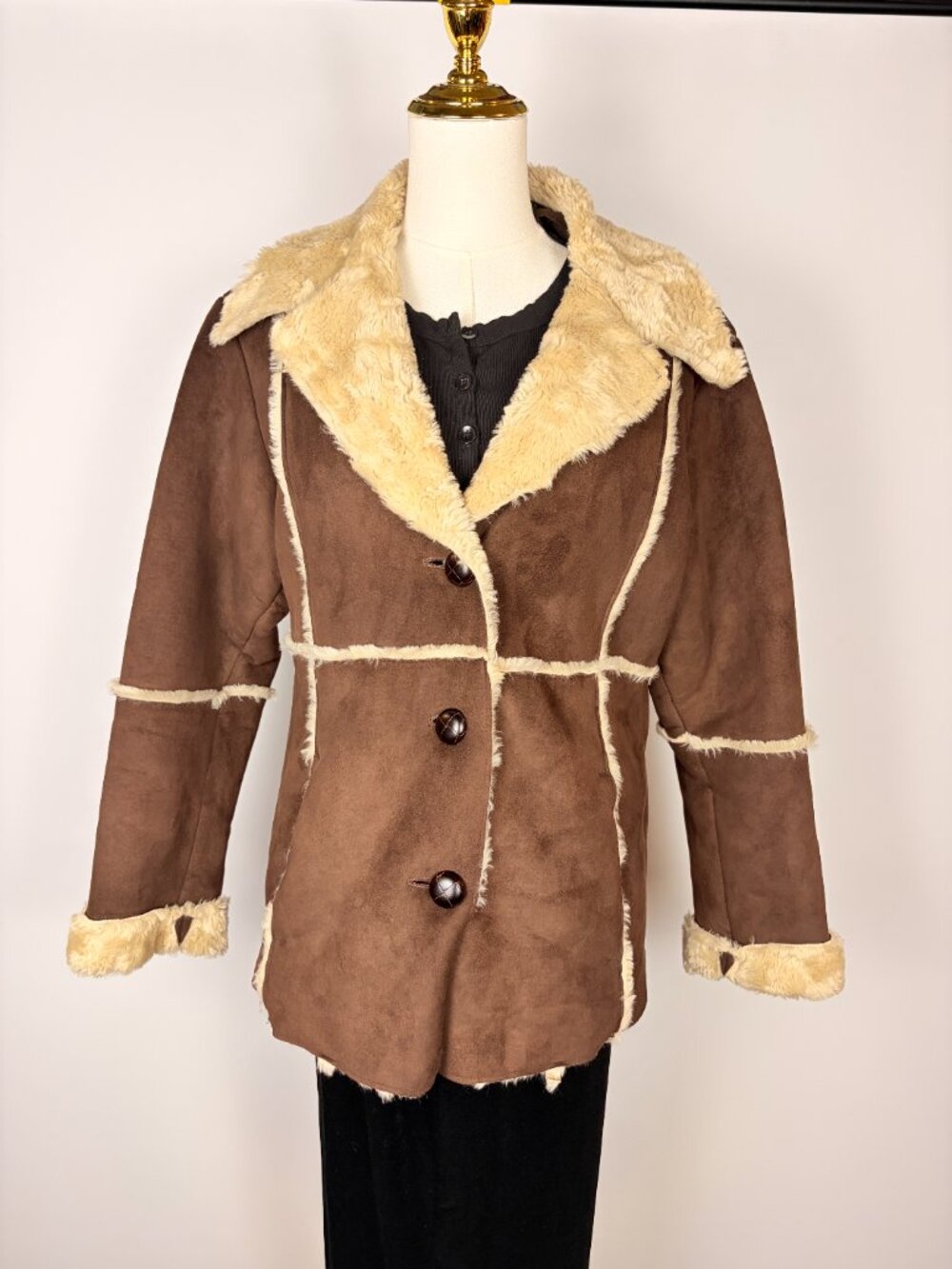 Cabela’s Y2K Faux Suede Shearling Coat Women M Brown Boho Western Penny Lane